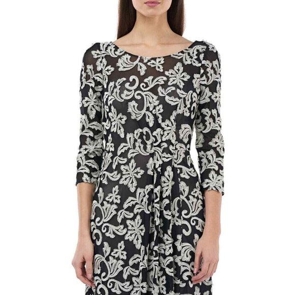 JS Collections Silver Black Embroidered 3/4 Sleeve - Picture 3 of 7